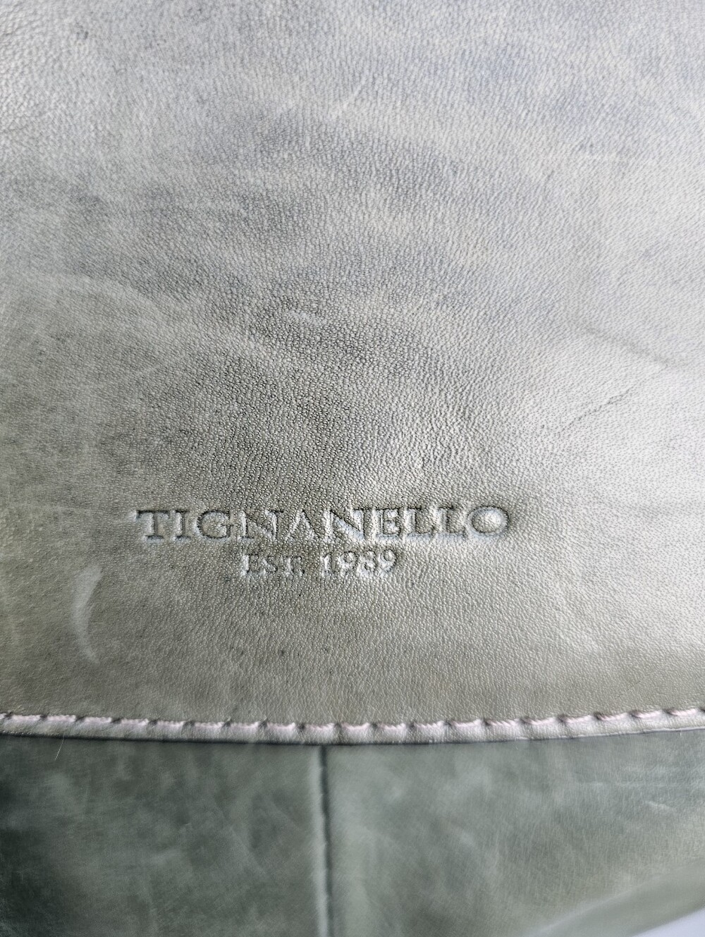 Tignanello Olive Green Leather Satchel with Brown Handles - Picture 3 of 6